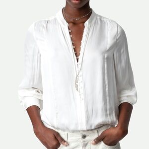NWT ✨ Zadig & Voltaire White Blouse ‘Twina Satin’ Sz Small $348
